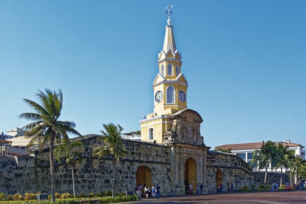 Photo of the clocktower and wall of Cartagena.