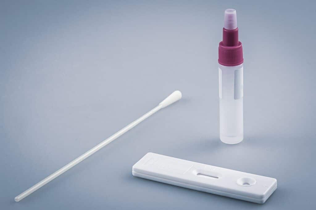 Photo of a test tube, strip, and nasal swab like what you might see at these places to get a Covid test in Cartagena, Colombia.