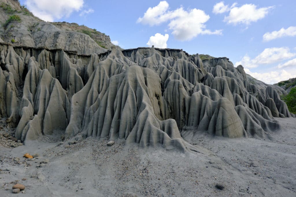 Photo of wavy ghost like formations in rocks in the Desierto de la Tatacoa.