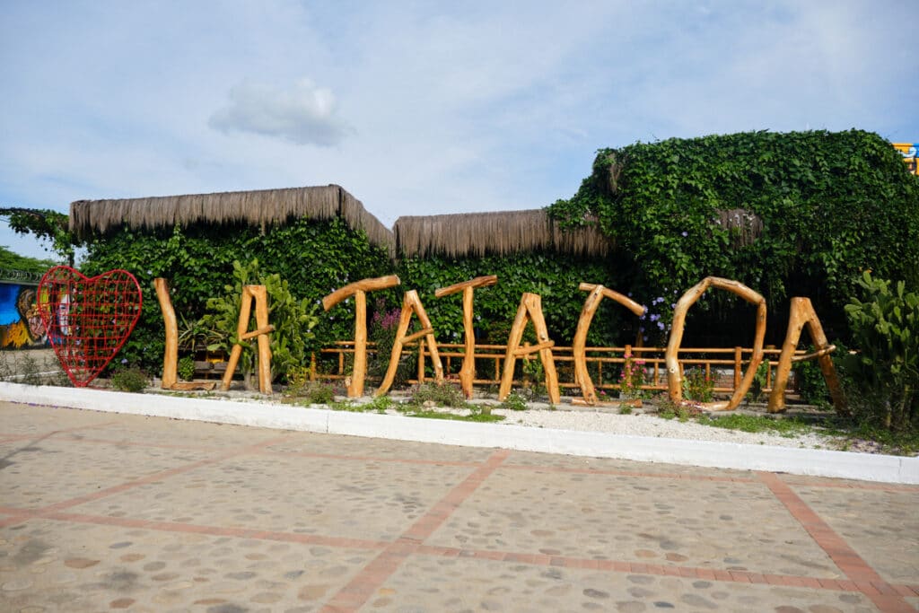 Photo of a heart followed by letters that spell La Tatacoa in Villavieja, Colombia.
