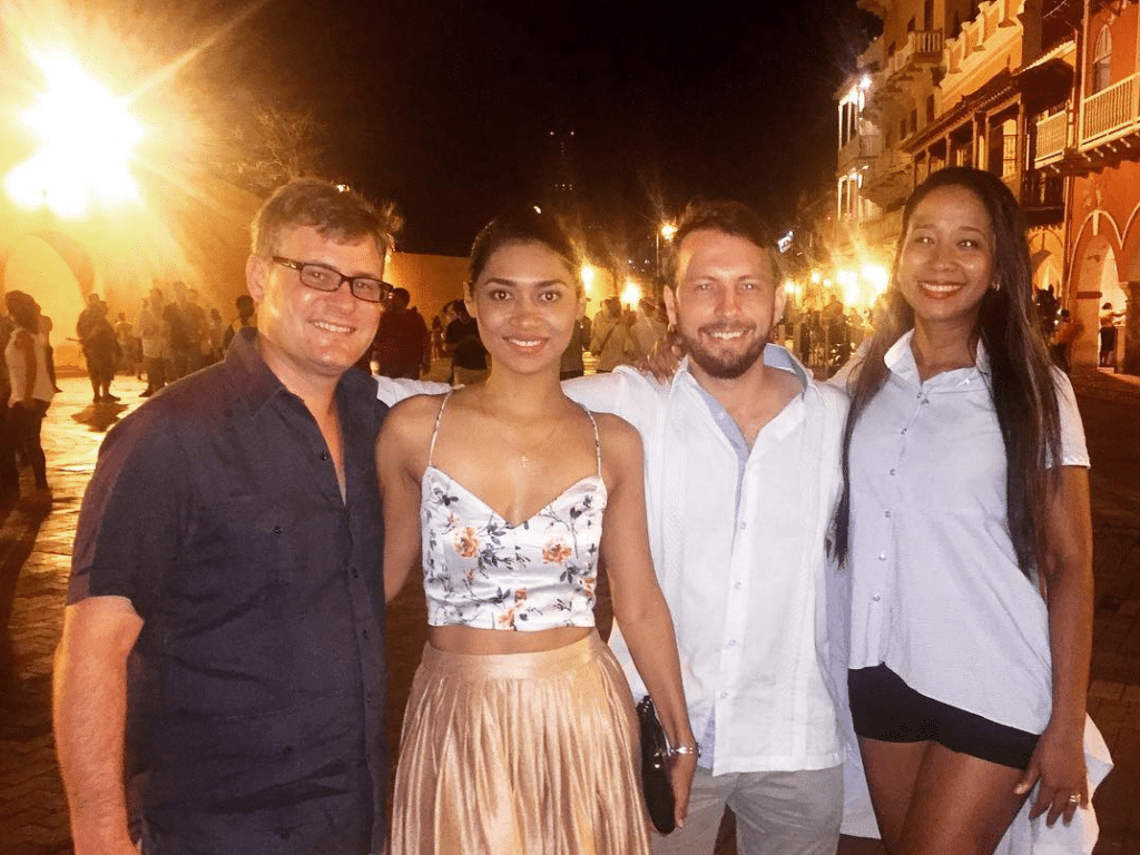 Photo of 4 people outside the best nightclubs in Cartagena Colombia.