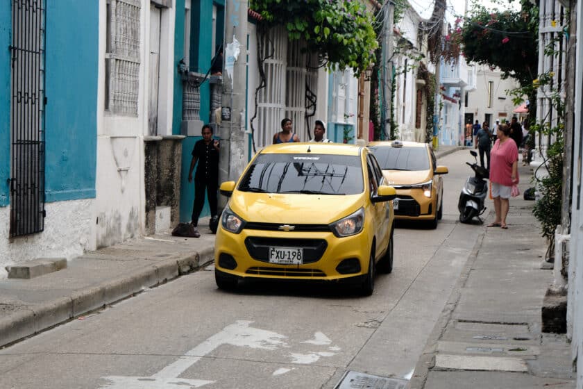 Photo of collective taxis in Cartagena, Colombia street.