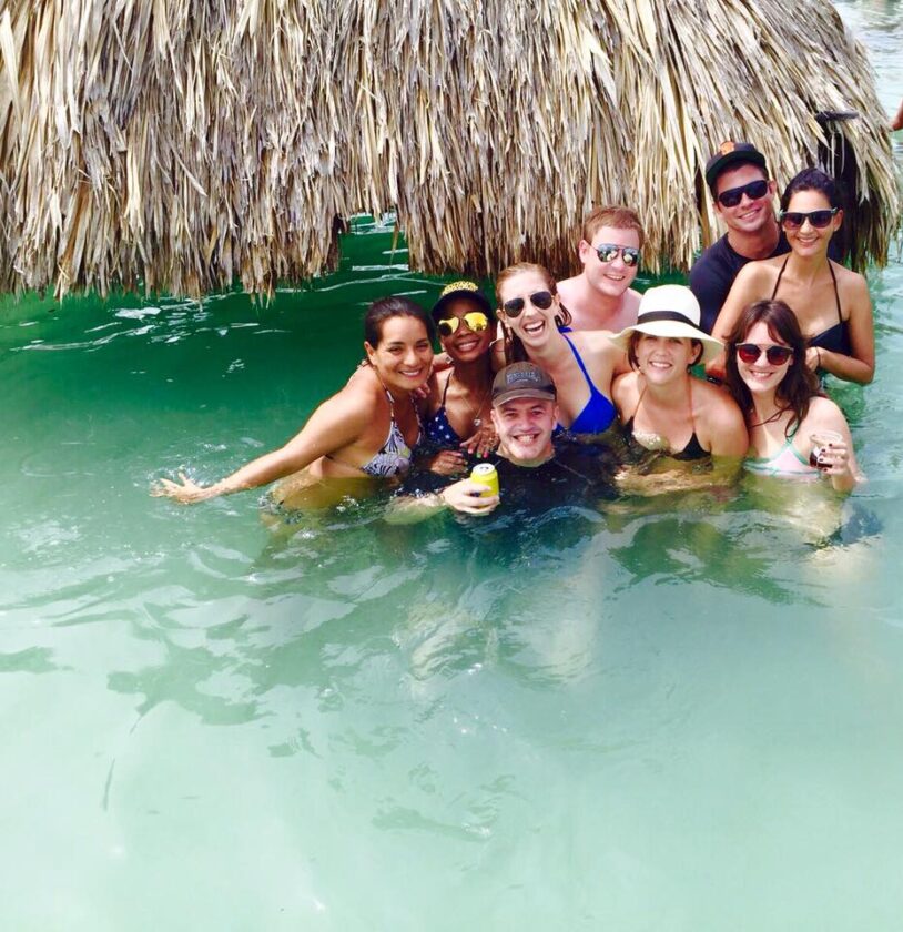 A group of people on a private Rosario Islands boat rental.