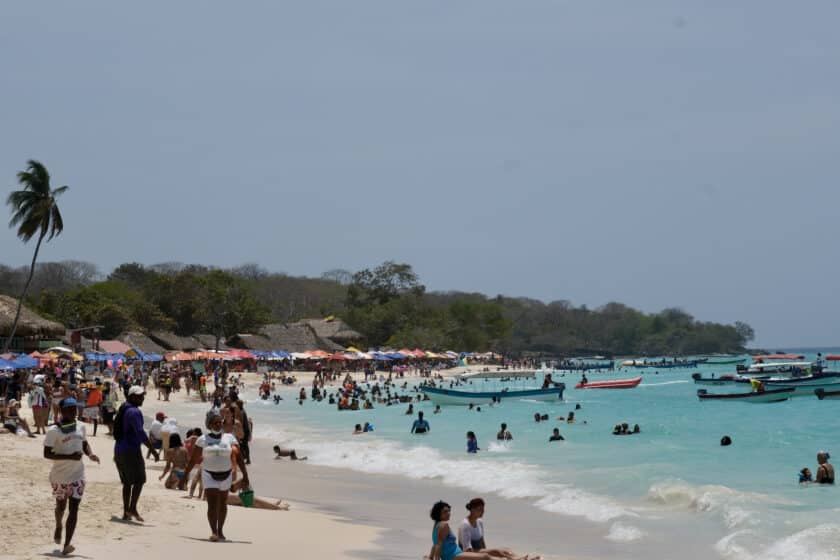 A crowded beach during Cartagena, Colombia's New Years season.